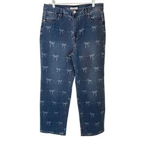 AND‎ NOW THIS Womens Jeans Size 32 Blue Bow Print High Rise Straight Leg Preppy